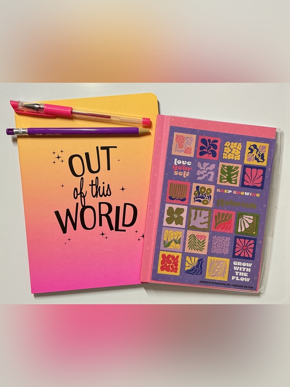 “Out of this World” & Pink w/Stickers Notebook Set - Gel Pen & Pencil Included